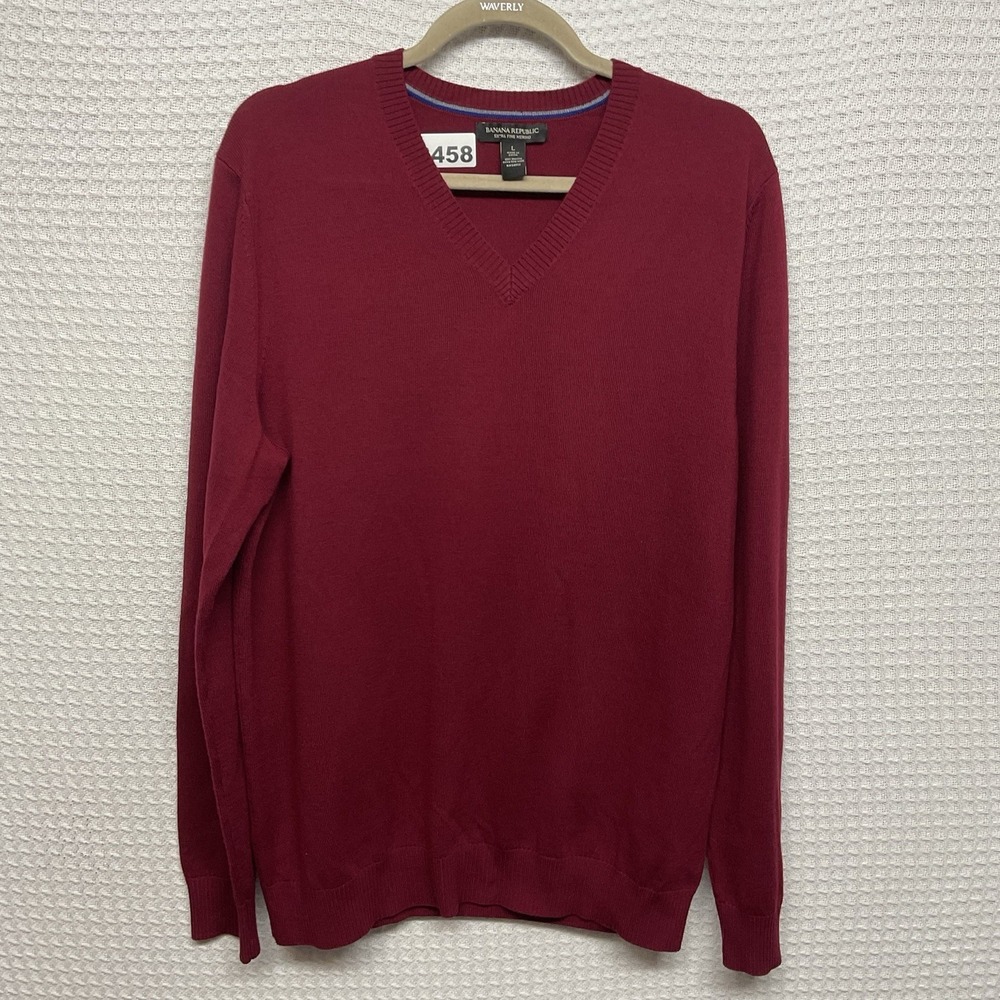 Banana Republic Sweater Men's Large‎ Burgundy Long Sleeve V-Neck Extra Fine Wool